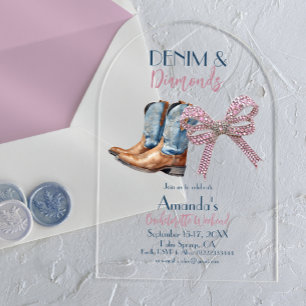 Denim and Diamond Disco Party Bachelorette Weekend Acryleinladungen