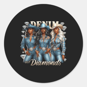 Denim and Diamonds African Melanin Swag Cowgirls R Runder Aufkleber