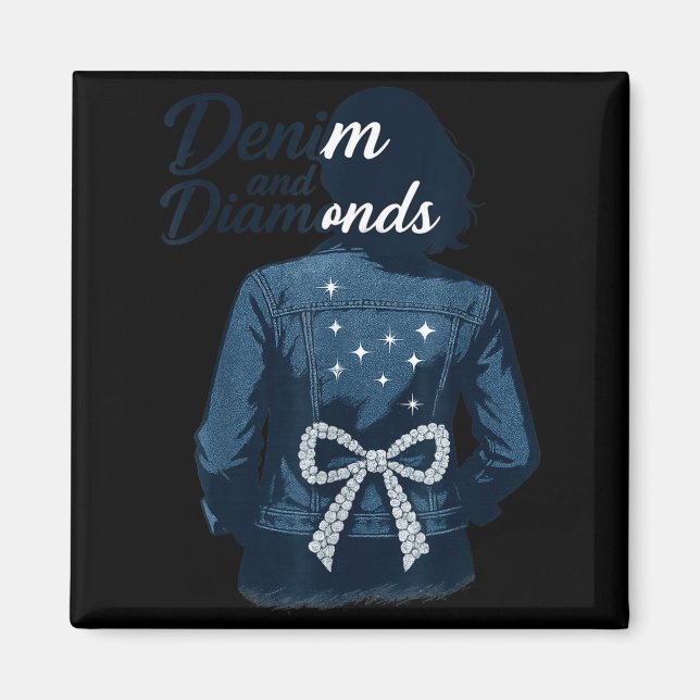 Denim And Diamonds Bow Ladies Girls Jeans Women  Magnet (Vorne)