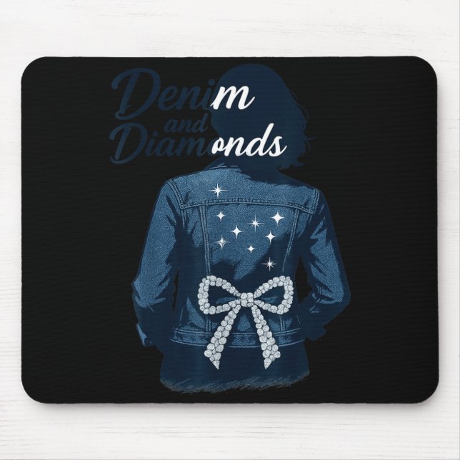Denim And Diamonds Bow Ladies Girls Jeans Women  Mousepad (Vorne)