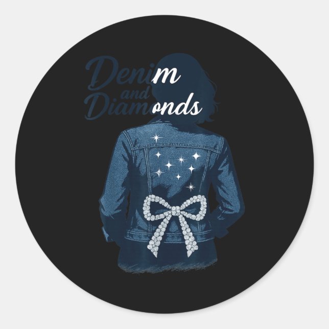 Denim And Diamonds Bow Ladies Girls Jeans Women  Runder Aufkleber (Vorderseite)