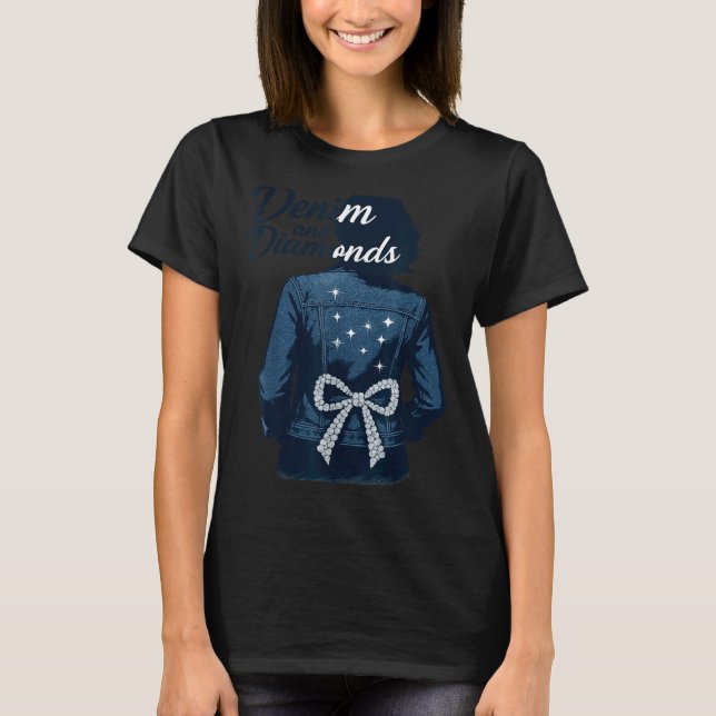 Denim And Diamonds Bow Ladies Girls Jeans Women  T-Shirt (Vorderseite)