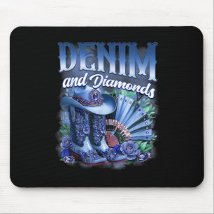 Denim And Diamonds Country Western Cowgirl Stiefel Mousepad