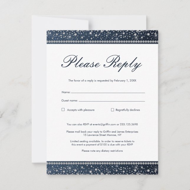 Denim and Diamonds Reply RSVP Card Einladung (Vorderseite)