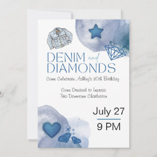 Denim and Diamonds Themed Birthday Party Einladung