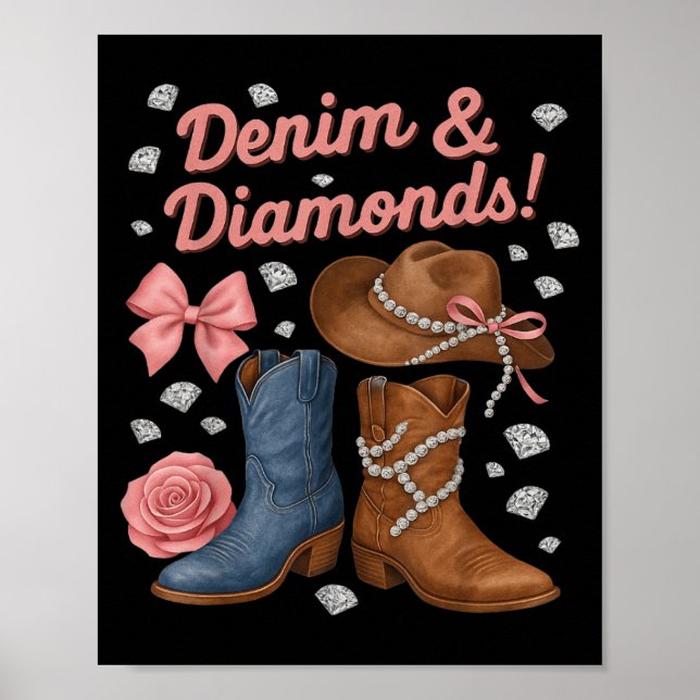 Denim and Diamonds Western Cowgirl Boost Hat für W Poster (Vorne)