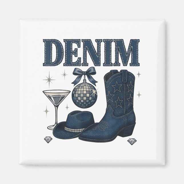 Denim And Diamonds Western Fashion Boots Bling Rod Magnet (Vorne)
