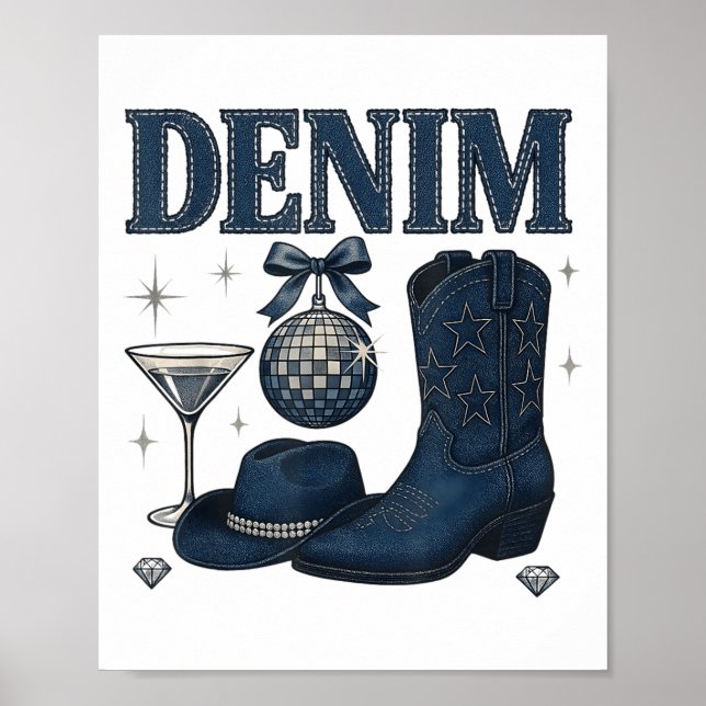 Denim And Diamonds Western Fashion Boots Bling Rod Poster (Vorne)