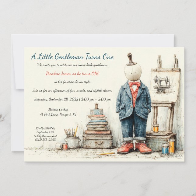 Denim Baby 1st Birthday & Parfüm Sketch Einladung (Vorderseite)