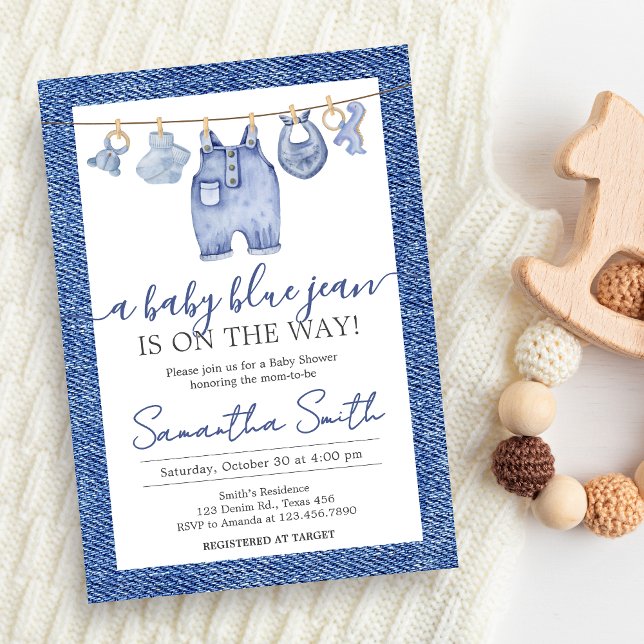 Denim Baby Blue Jean Baby Shower Einladung (Blue Jean Denim Baby Shower Invitation)
