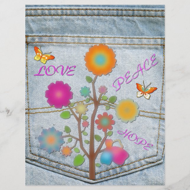 Denim Back Pocket Blume Liebe Hoffnung (Vorderseite)