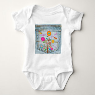 Denim Back Pocket Blume Liebe Hoffnung Baby Strampler