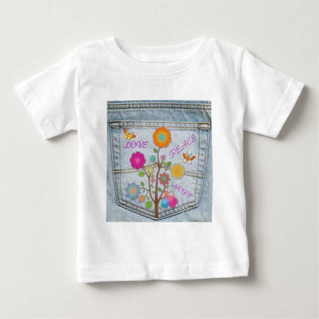 Denim Back Pocket Blume Liebe Hoffnung Baby T-shirt (Vorderseite)