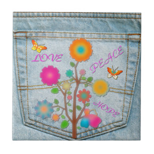 Denim Back Pocket Blume Liebe Hoffnung Fliese