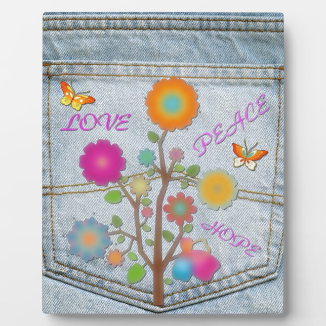 Denim Back Pocket Blume Liebe Hoffnung Fotoplatte (Vorderseite)