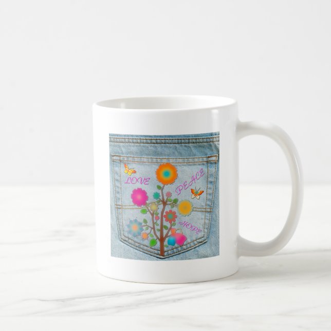 Denim Back Pocket Blume Liebe Hoffnung Kaffeetasse (Rechts)