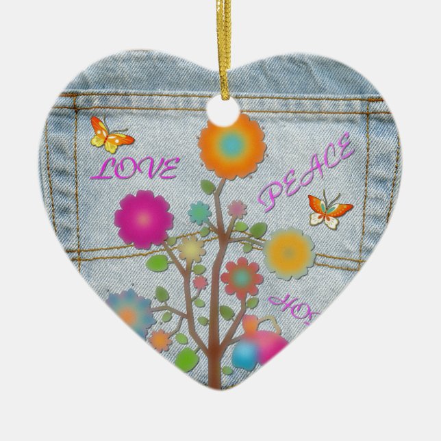 Denim Back Pocket Blume Liebe Hoffnung Keramikornament (Vorne)