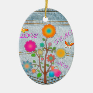 Denim Back Pocket Blume Liebe Hoffnung Keramikornament