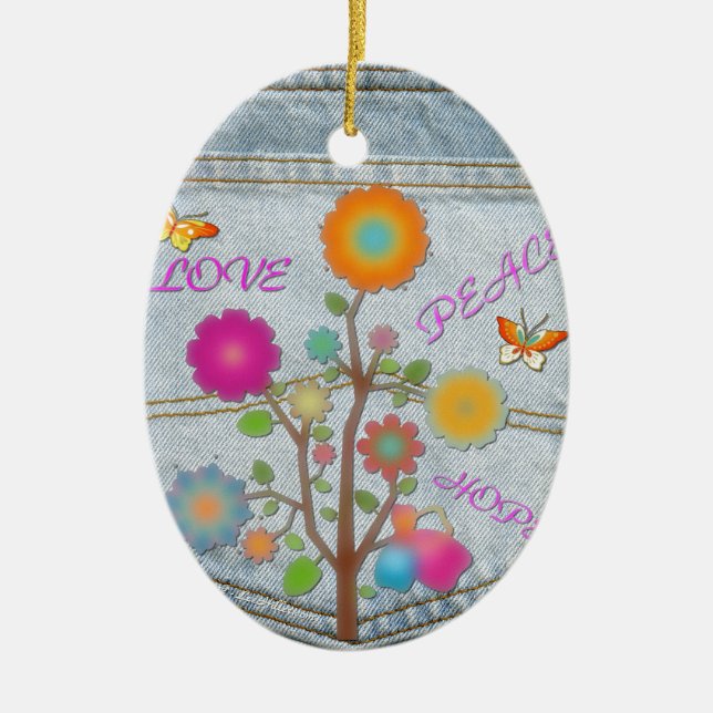 Denim Back Pocket Blume Liebe Hoffnung Keramikornament (Vorne)