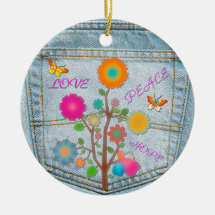 Denim Back Pocket Blume Liebe Hoffnung Keramikornament