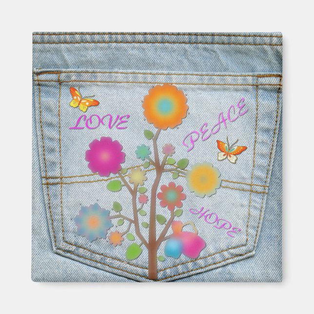 Denim Back Pocket Blume Liebe Hoffnung Magnet (Vorne)