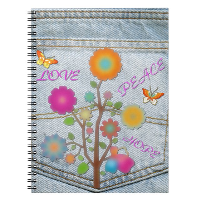 Denim Back Pocket Blume Liebe Hoffnung Notizblock (Vorderseite)