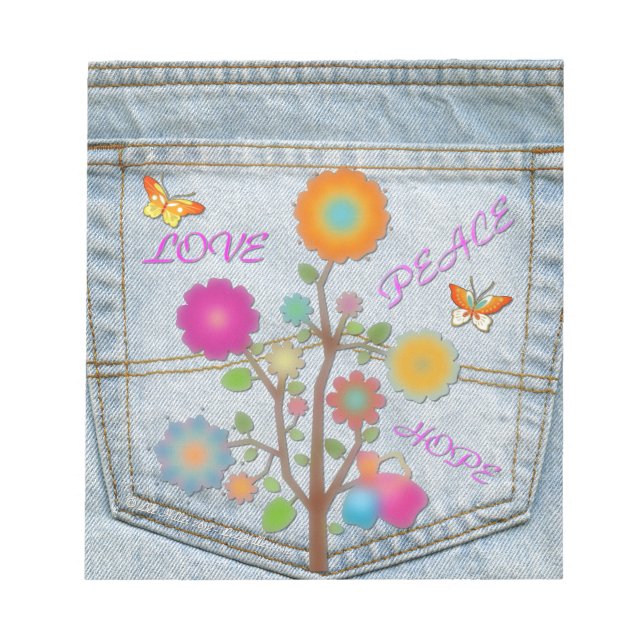 Denim Back Pocket Blume Liebe Hoffnung Notizblock (Vorderseite)