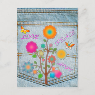 Denim Back Pocket Blume Liebe Hoffnung Postkarte