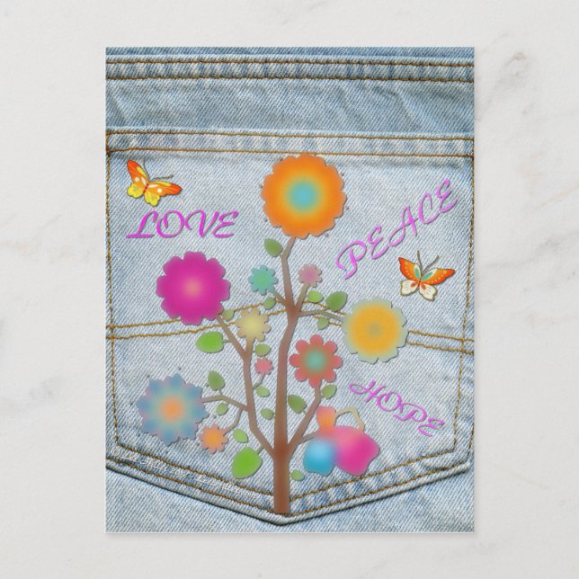 Denim Back Pocket Blume Liebe Hoffnung Postkarte (Vorderseite)