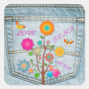 Denim Back Pocket Blume Liebe Hoffnung Quadratischer Aufkleber