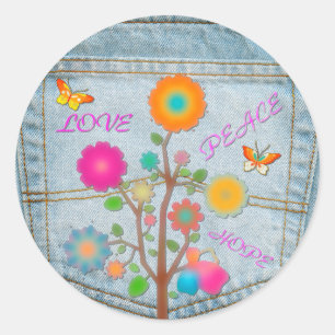 Denim Back Pocket Blume Liebe Hoffnung Runder Aufkleber
