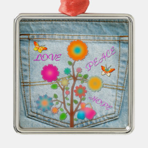 Denim Back Pocket Blume Liebe Hoffnung Silbernes Ornament
