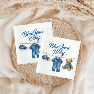 Denim Bear Clothesline Boy Blue Jean Baby Shower Serviette