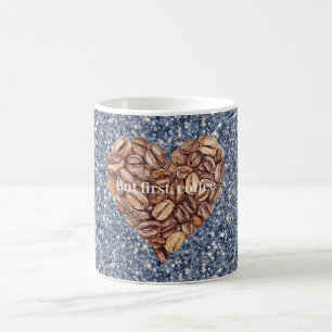 Denim Blau Glitter Erste Kaffeebohnen Herz Kaffeetasse
