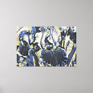 *~* Denim Blau IRIS Schwertlilien Vintage Floral T Leinwanddruck