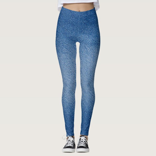 Denim-Blau Jeans-Muster All-Over-Print Leggings (Vorderseite)