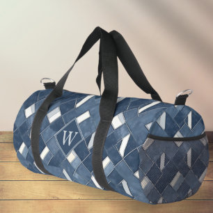 Denim Blau und Weiß Monogramm Initiale Duffle Bag
