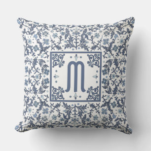 Denim Blau Verzierte Monogramm Kissen