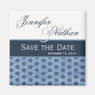 Denim-blauer Damast Save the Date, der Magneten Magnet