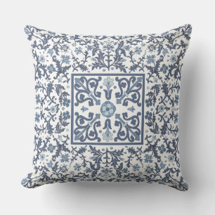 Denim-blaues Blumen Kissen