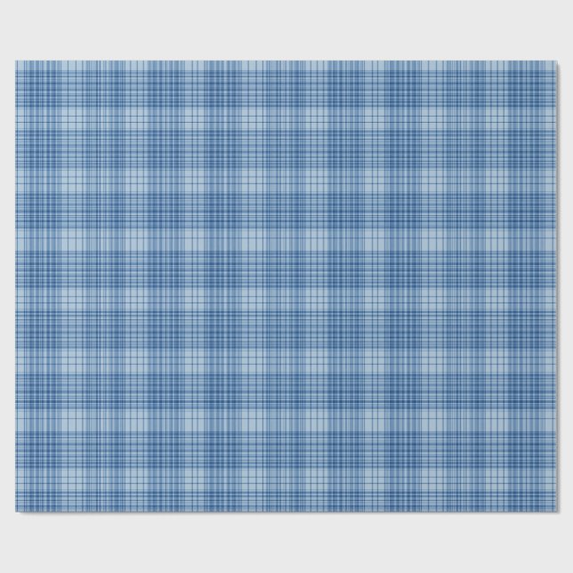 Denim Blaues Klassisches Karomuster Geschenkpapier (Flach)