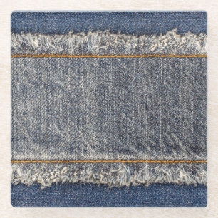 Denim-Blaujeans: Casual Doppelpatch Glasuntersetzer
