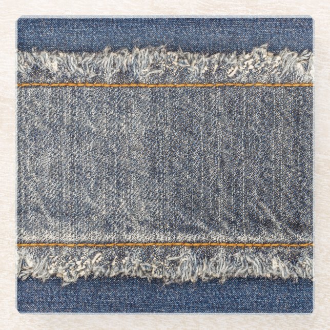 Denim-Blaujeans: Casual Doppelpatch Glasuntersetzer (Vorderseite)