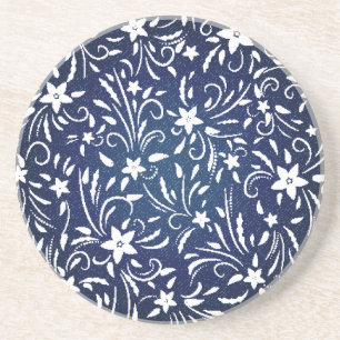 Denim Blooms: Blumenmuster Hintergrund Getränkeuntersetzer