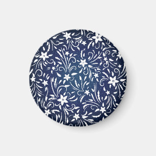 Denim Blooms: Blumenmuster Hintergrund Magnet