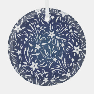 Denim Blooms: Blumenmuster Hintergrund Ornament Aus Glas