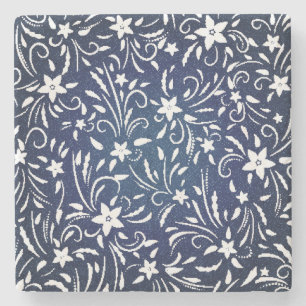 Denim Blooms: Blumenmuster Hintergrund Steinuntersetzer