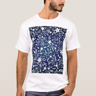 Denim Blooms: Blumenmuster Hintergrund T-Shirt
