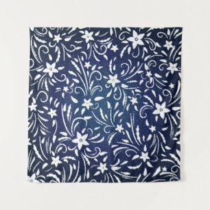 Denim Blooms: Blumenmuster Hintergrund Wandteppich
