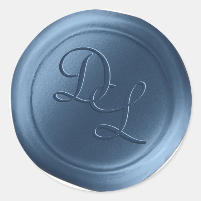 Denim Blue 2 Letter Monogram Wax Siegel Stickers (Vorderseite)